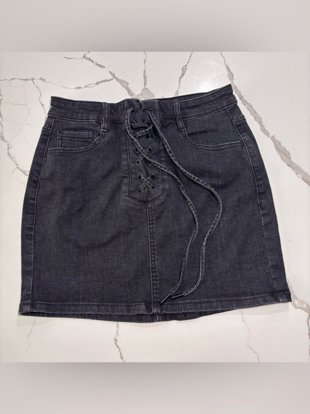GARAGE Black Lace-Up Denim Mini Jeans Skirt Laces Gothic Women’s Size Small